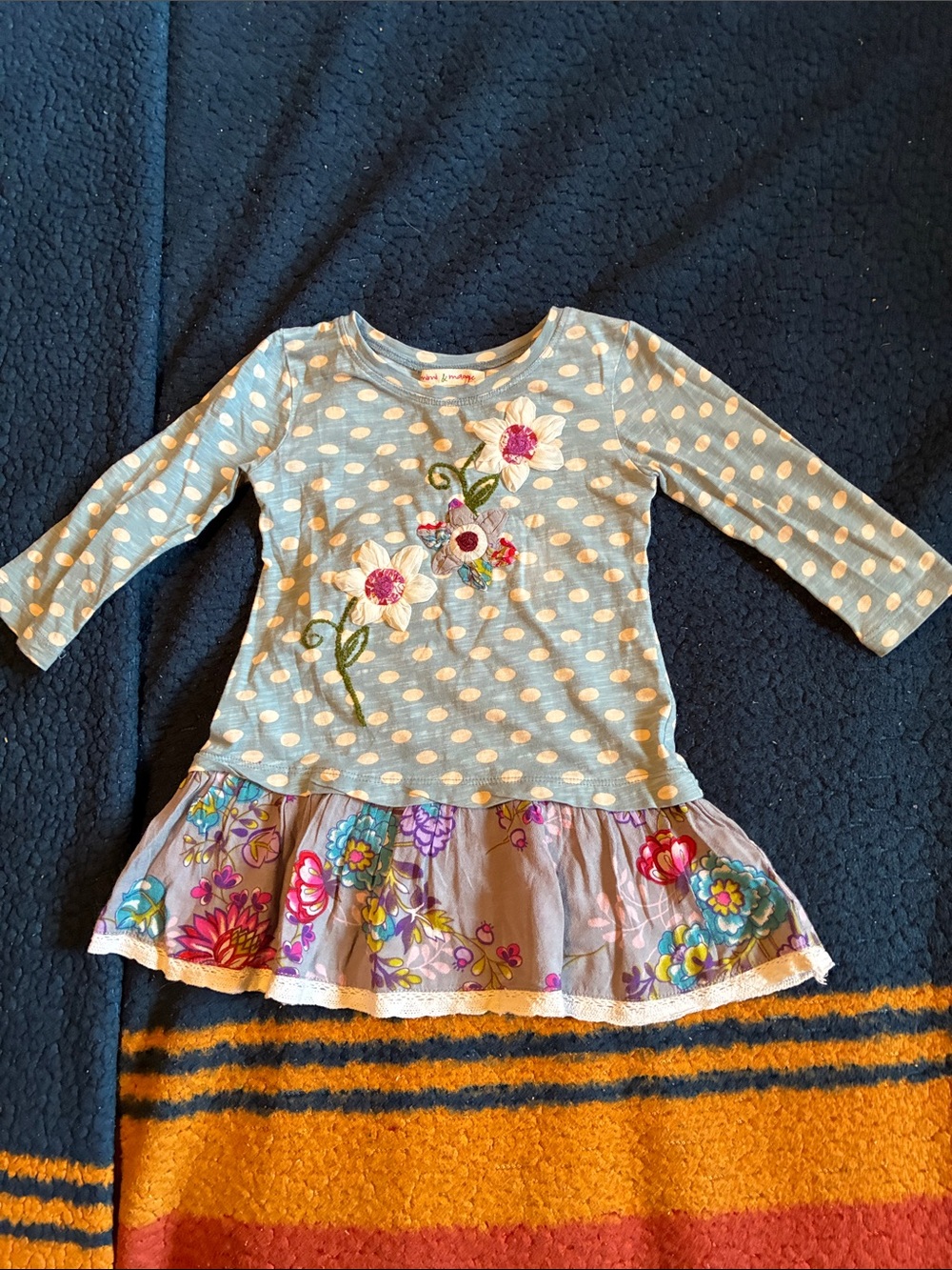 Mimi & Maggie Girls Polka Dot Floral Applique Dress